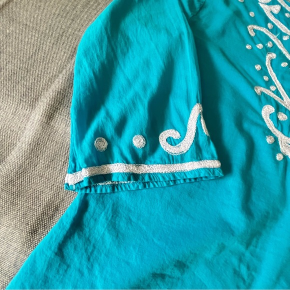 Kaktus Shirt Womens Large Blue Tunic Top Embroidered Boho Hippie Hipster Blouse - Picture 6 of 16